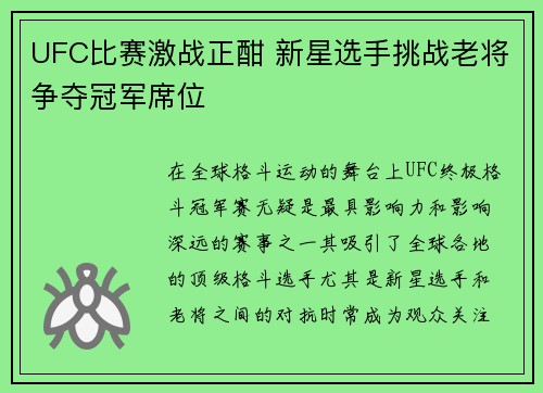 UFC比赛激战正酣 新星选手挑战老将争夺冠军席位