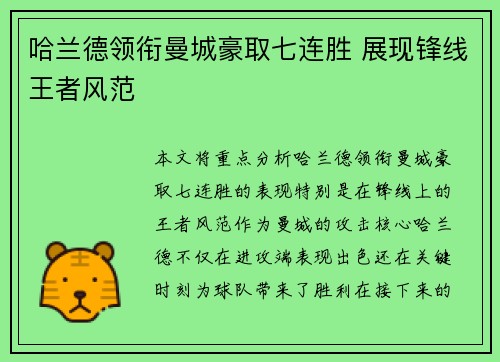 哈兰德领衔曼城豪取七连胜 展现锋线王者风范